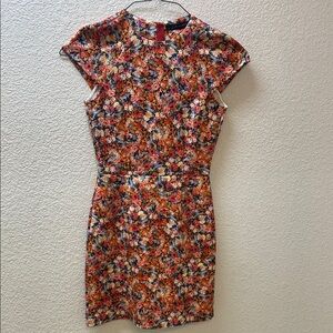 Vintage Zara Orange Red Sheath Dress with Flutter Cap Sleeves